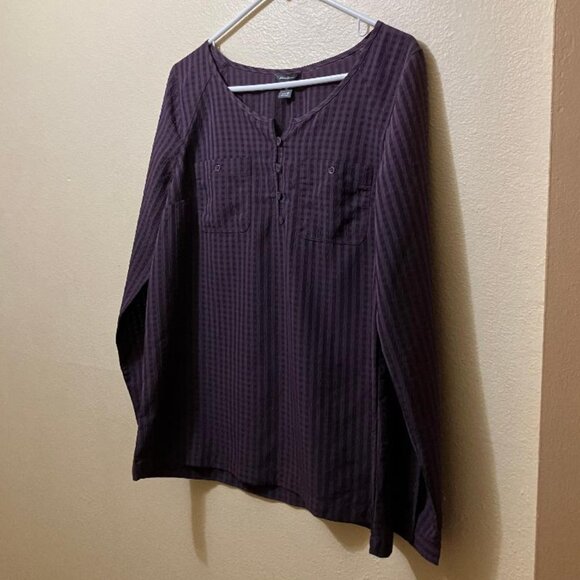 Eddie Bauer Women's Purple Gingham Semi Sheer Long Sleeve Blouse Size Medium - Picture 1 of 8